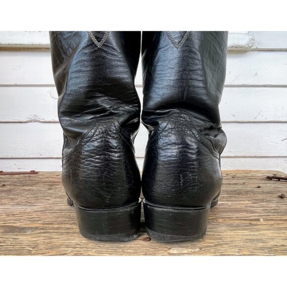 Tony Lama Black Bull hide Boots Size 8 EE Mens Style 2205 Western Leather - Picture 9 of 16